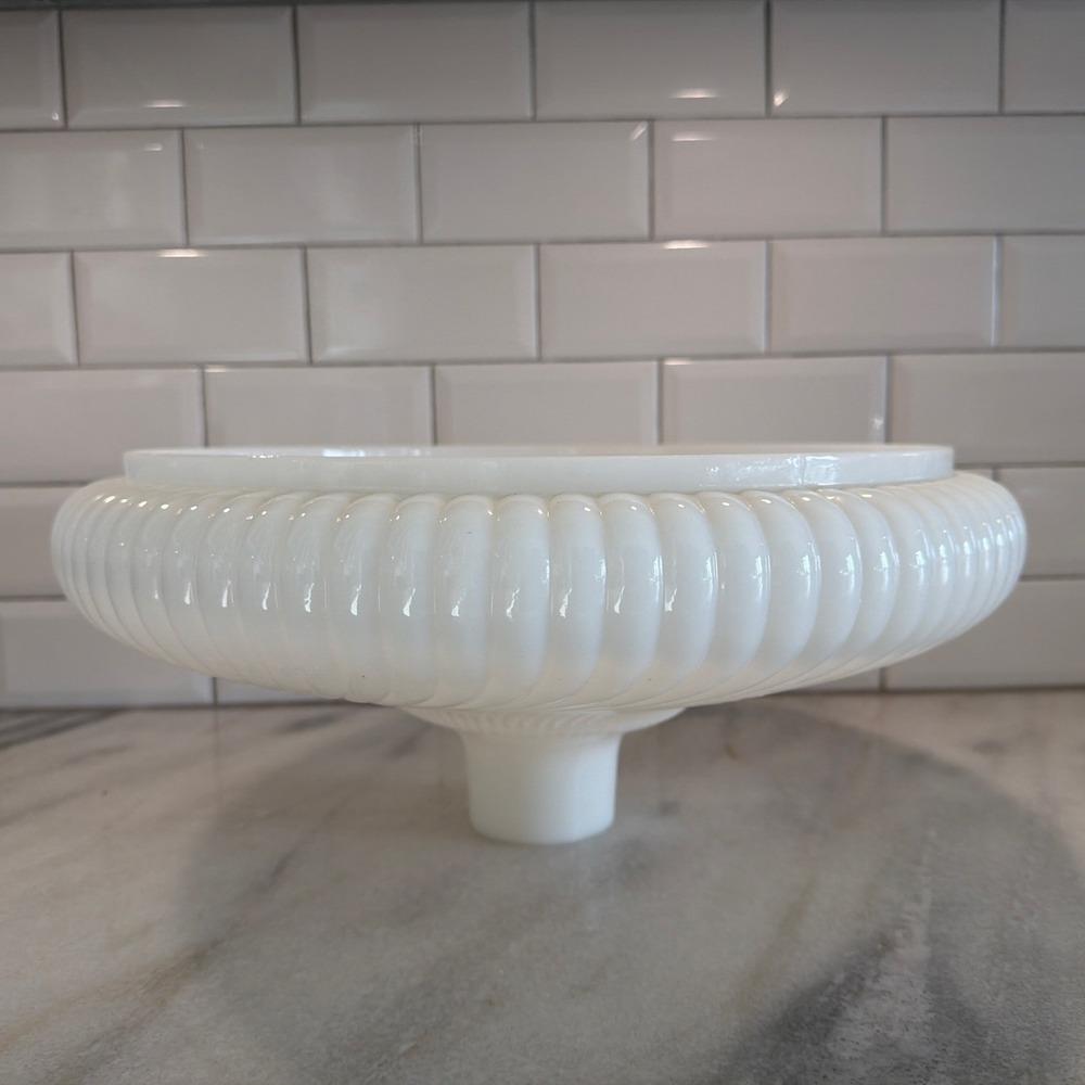 Vtg 16" Rib Swirl Opal Torchiere Lamp Shade With Pearl Luster Made in USA OLA001